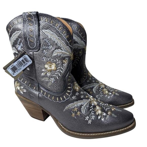 Dingo Western Ankle Boots Snip Toe Primrose Metallic Embroidered Floral Size 9M - Picture 1 of 9